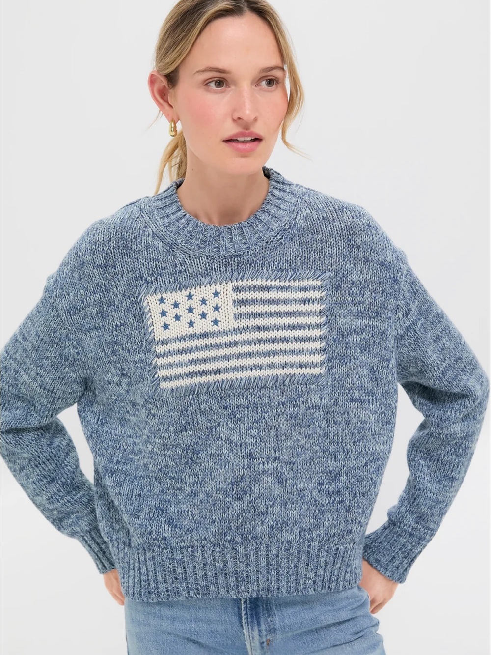 TUCKERNUCK Marled Blue Cotton Americana Flag Sweater - Picture 3 of 15